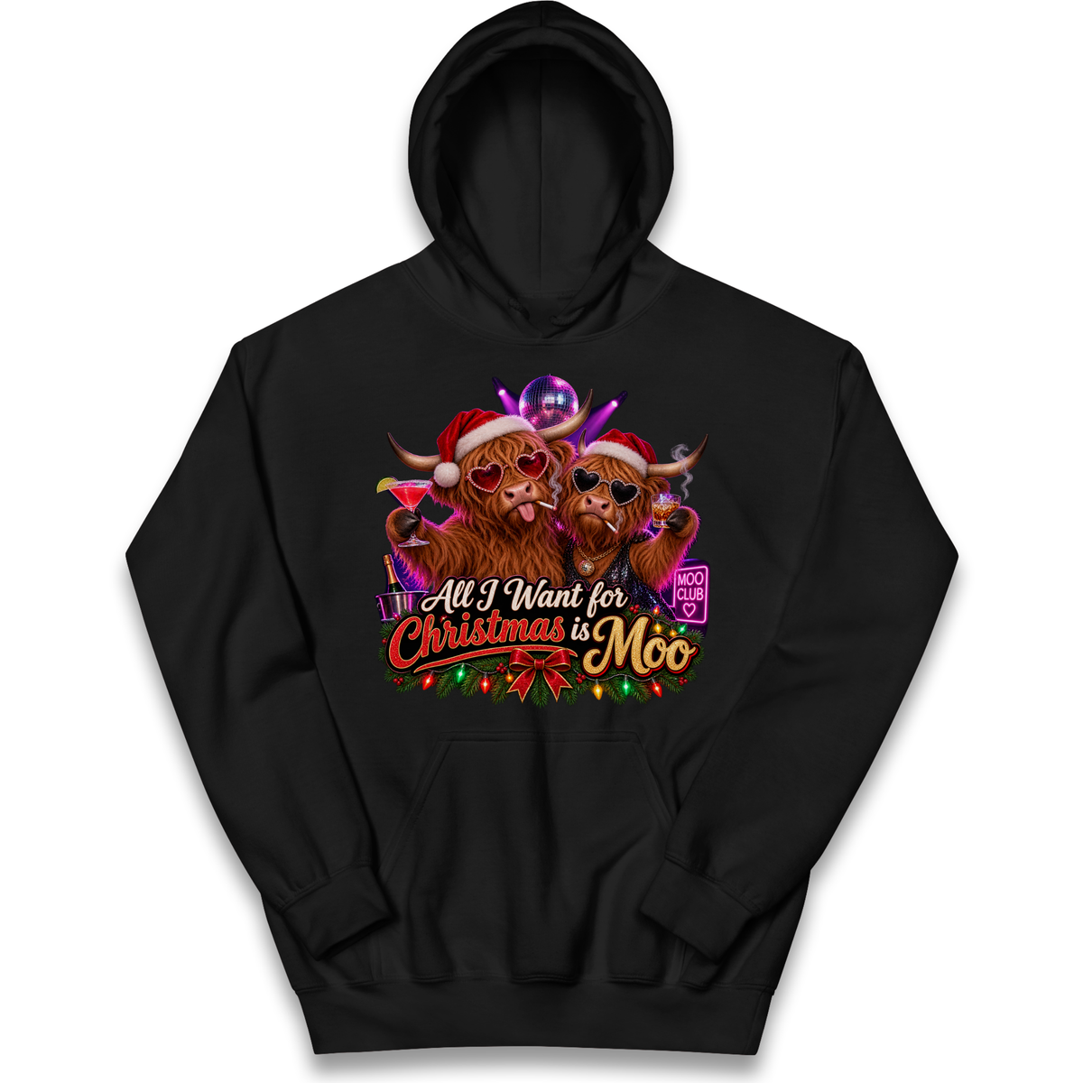 Highland Cow Christmas Moo Kids Hoodie