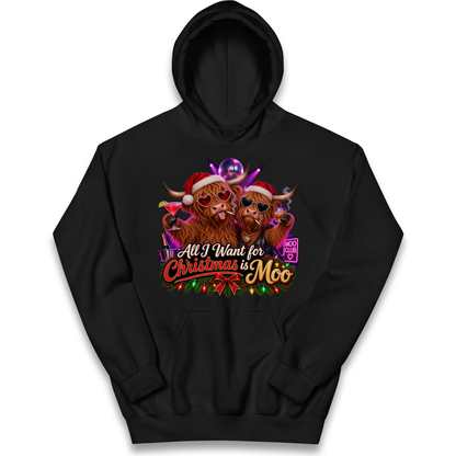 Highland Cow Christmas Moo Kids Hoodie