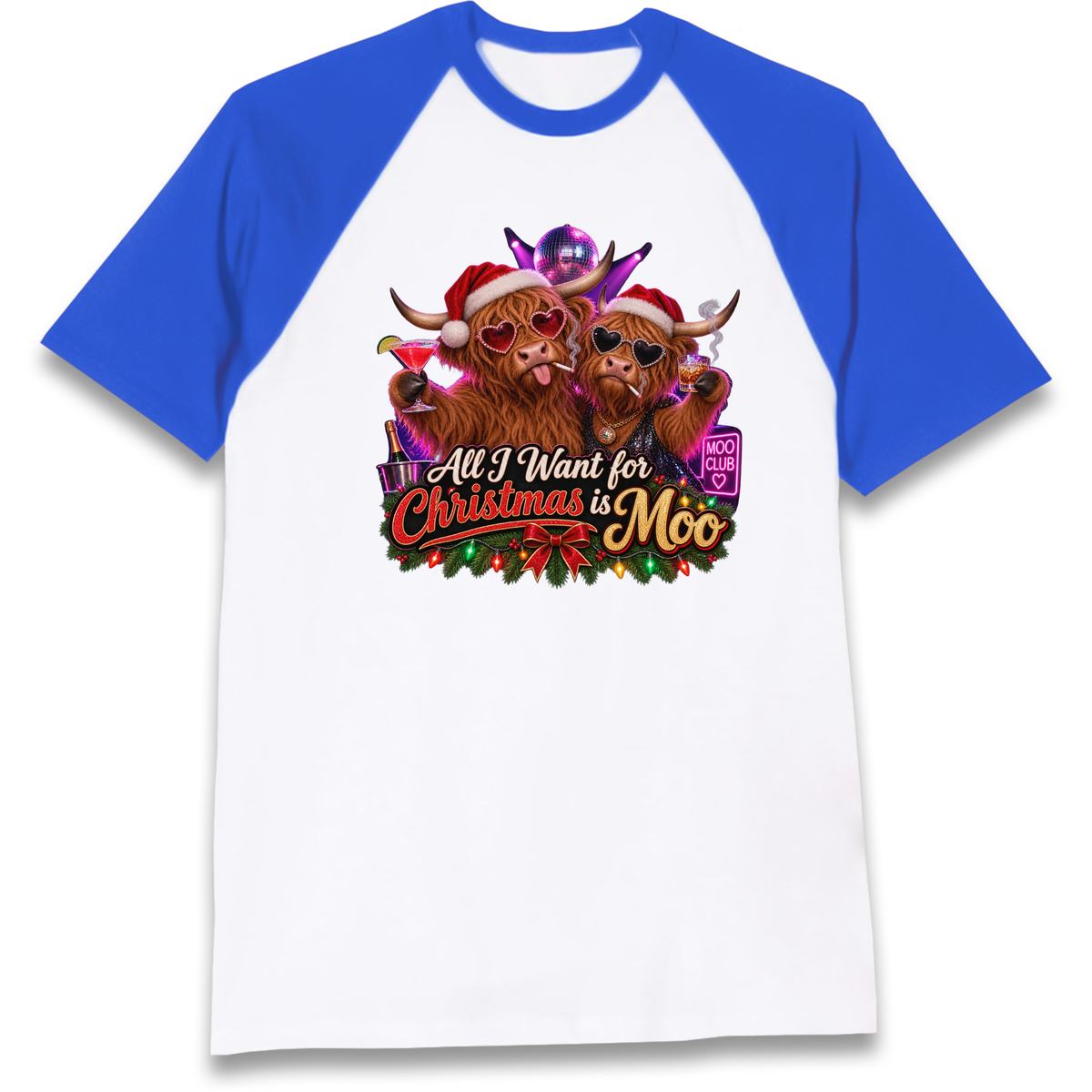 Highland Cow Christmas Moo Raglan T-Shirt