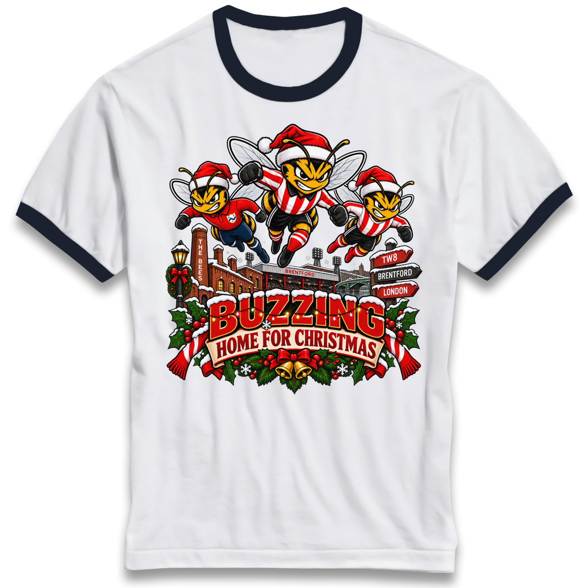 Brentford Football Christmas Ringer T-Shirt