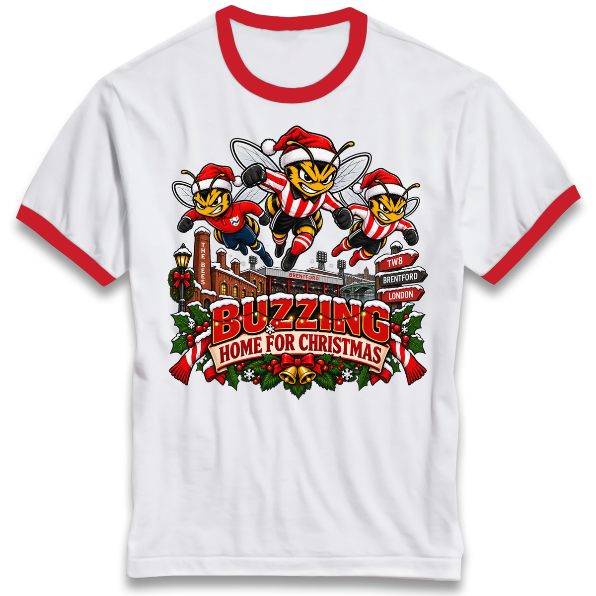 Brentford Football Christmas Ringer T-Shirt