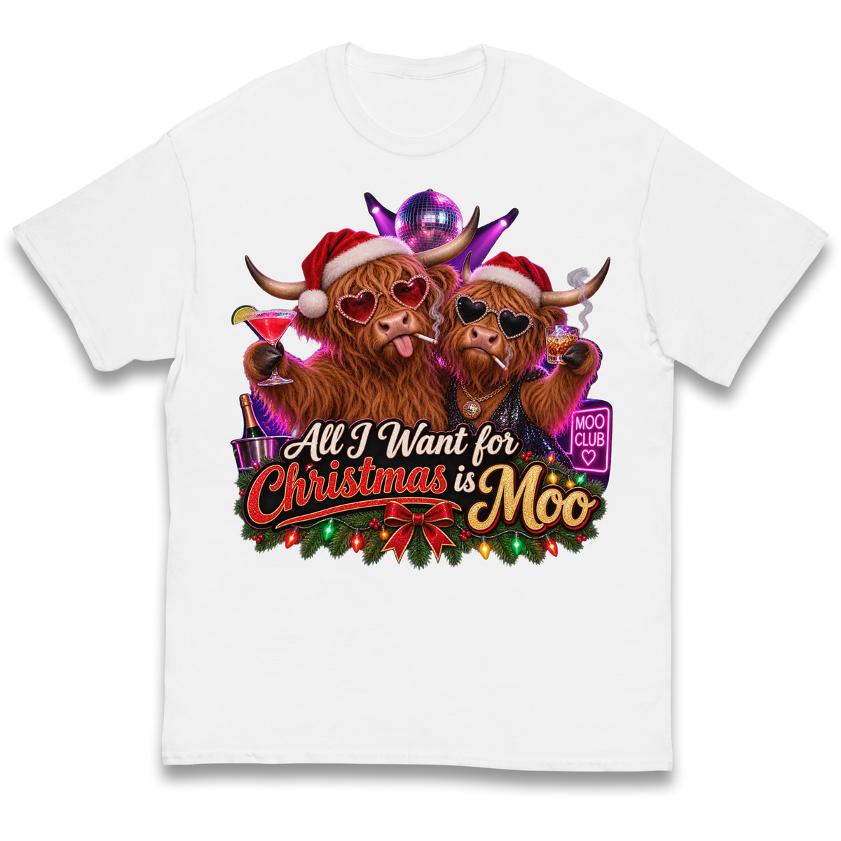 Highland Cow Christmas Moo Kids T-Shirt