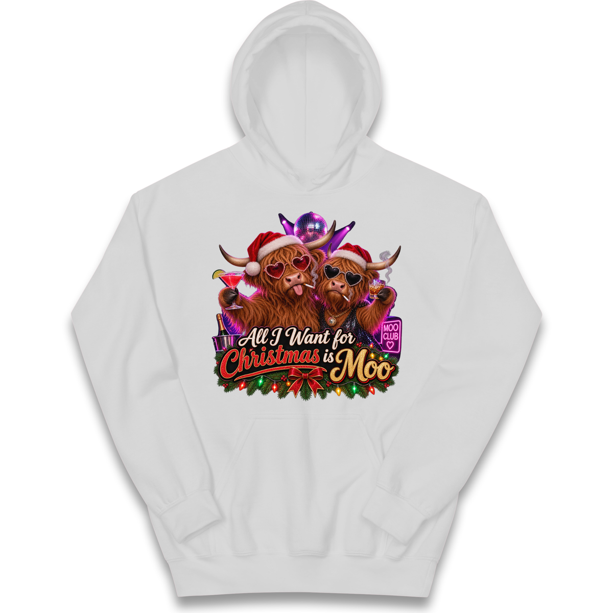 Highland Cow Christmas Moo Kids Hoodie