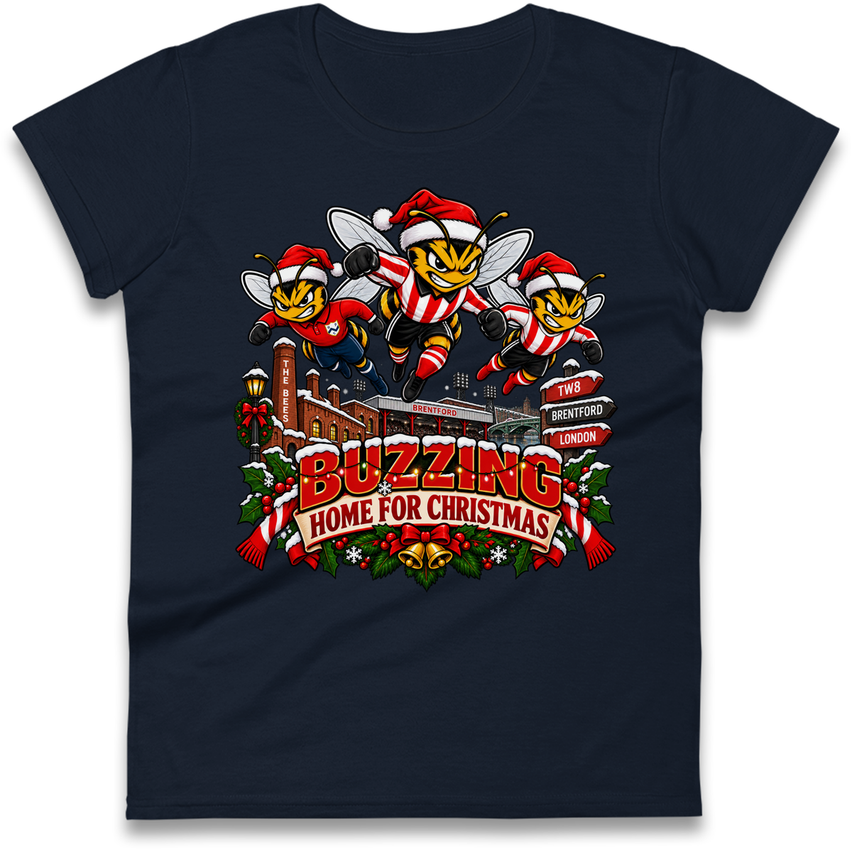 Brentford Football Christmas Ladies T-Shirt