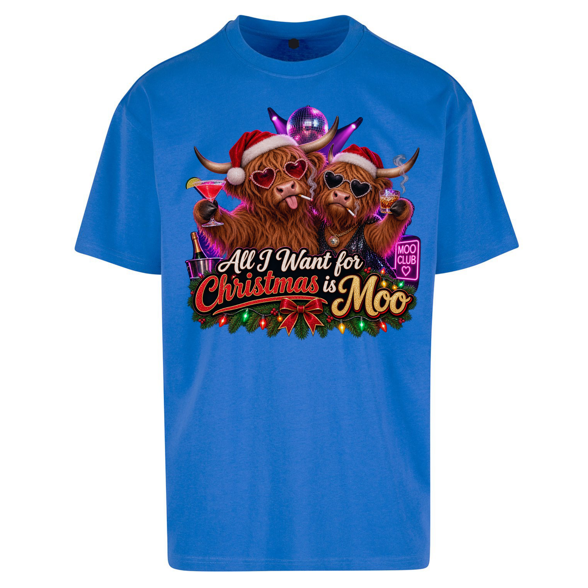 Highland Cow Christmas Moo Oversized T-Shirt