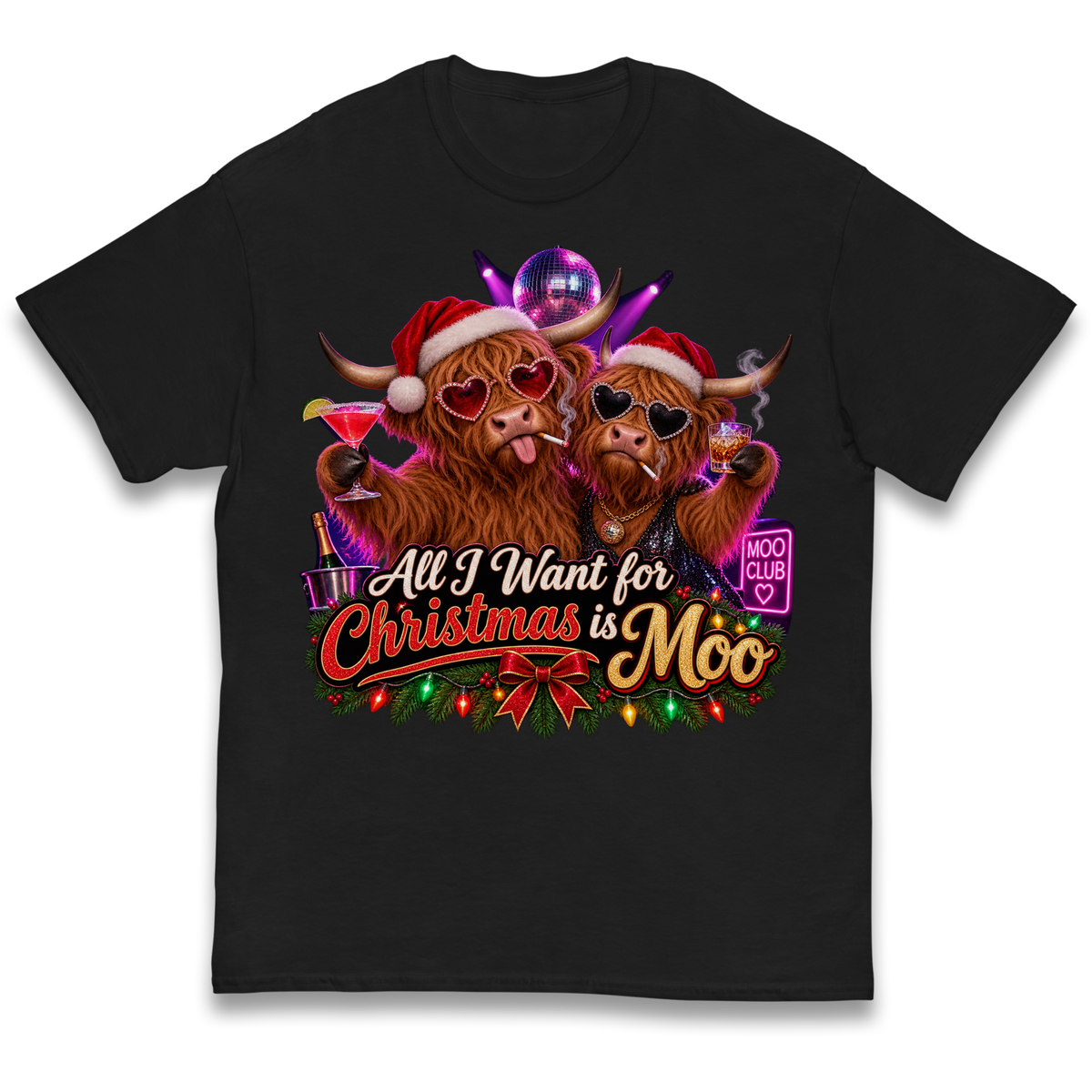 Highland Cow Christmas Moo Kids T-Shirt