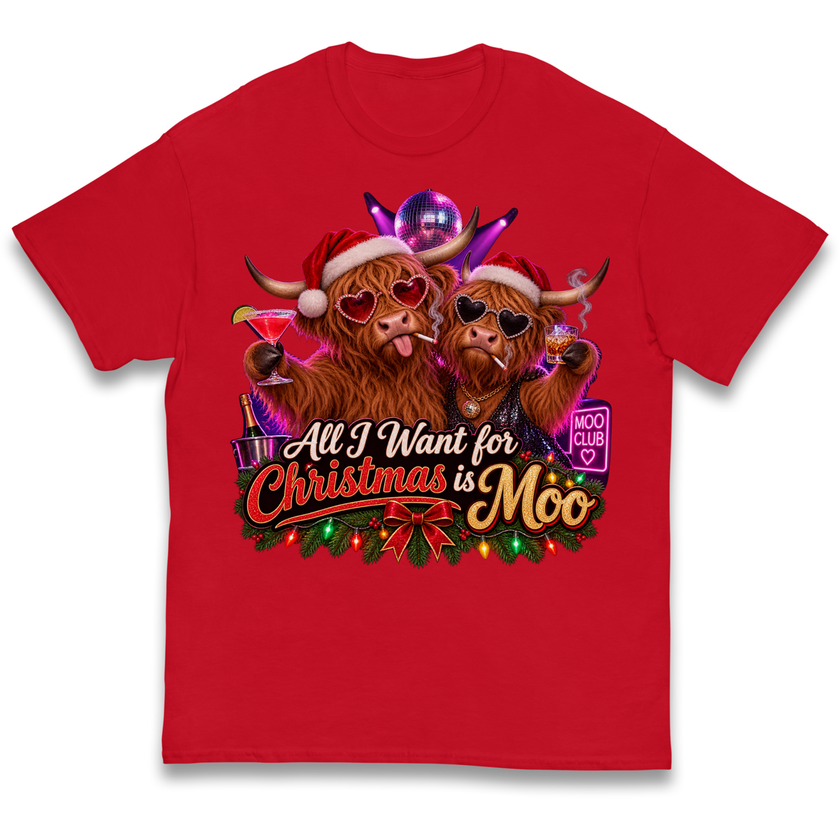 Highland Cow Christmas Moo Kids T-Shirt
