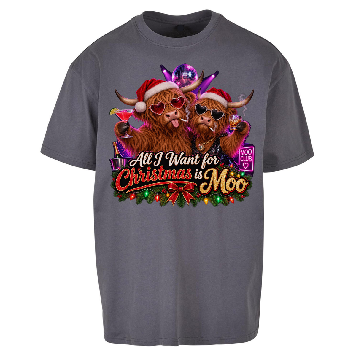 Highland Cow Christmas Moo Oversized T-Shirt