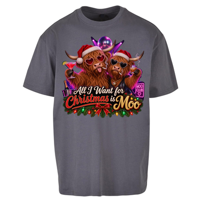 Highland Cow Christmas Moo Oversized T-Shirt
