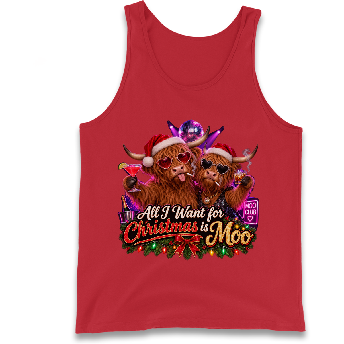 All I Want for Christmas is Moo Highland Cow Tank Top