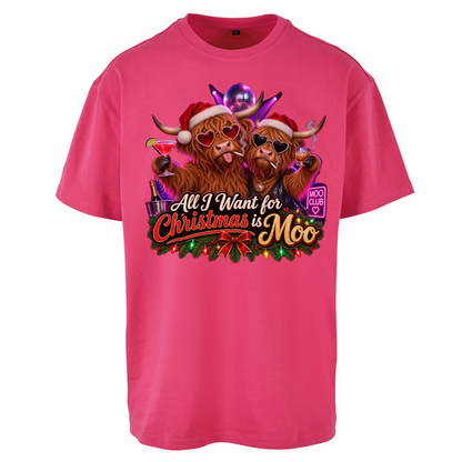 Highland Cow Christmas Moo Oversized T-Shirt