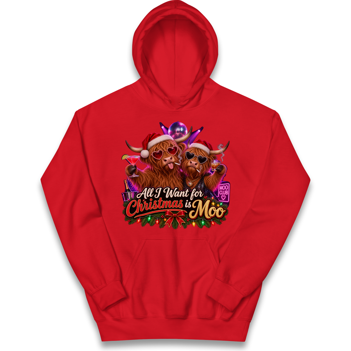 Highland Cow Christmas Moo Kids Hoodie