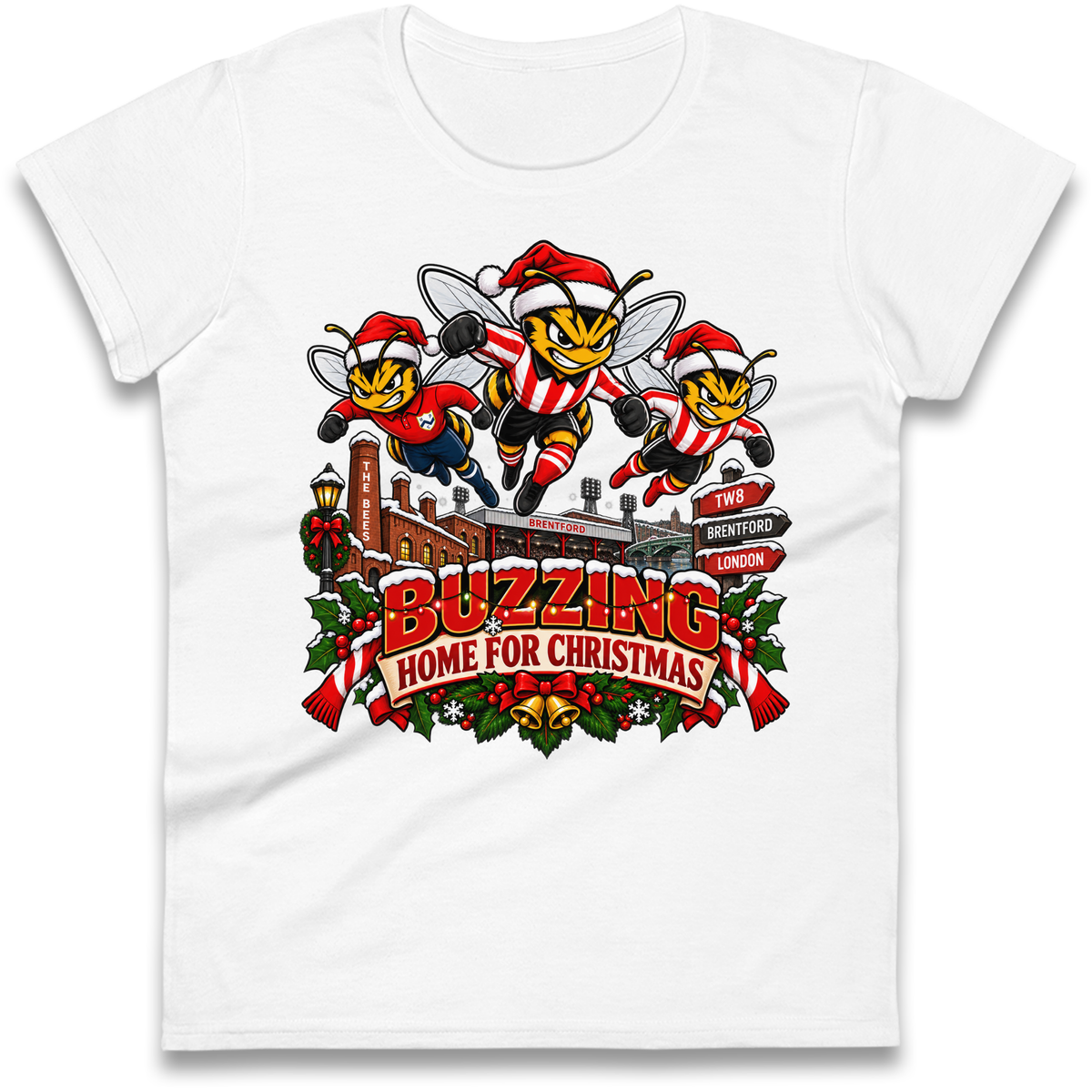 Brentford Football Christmas Ladies T-Shirt
