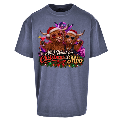 Highland Cow Christmas Moo Oversized T-Shirt