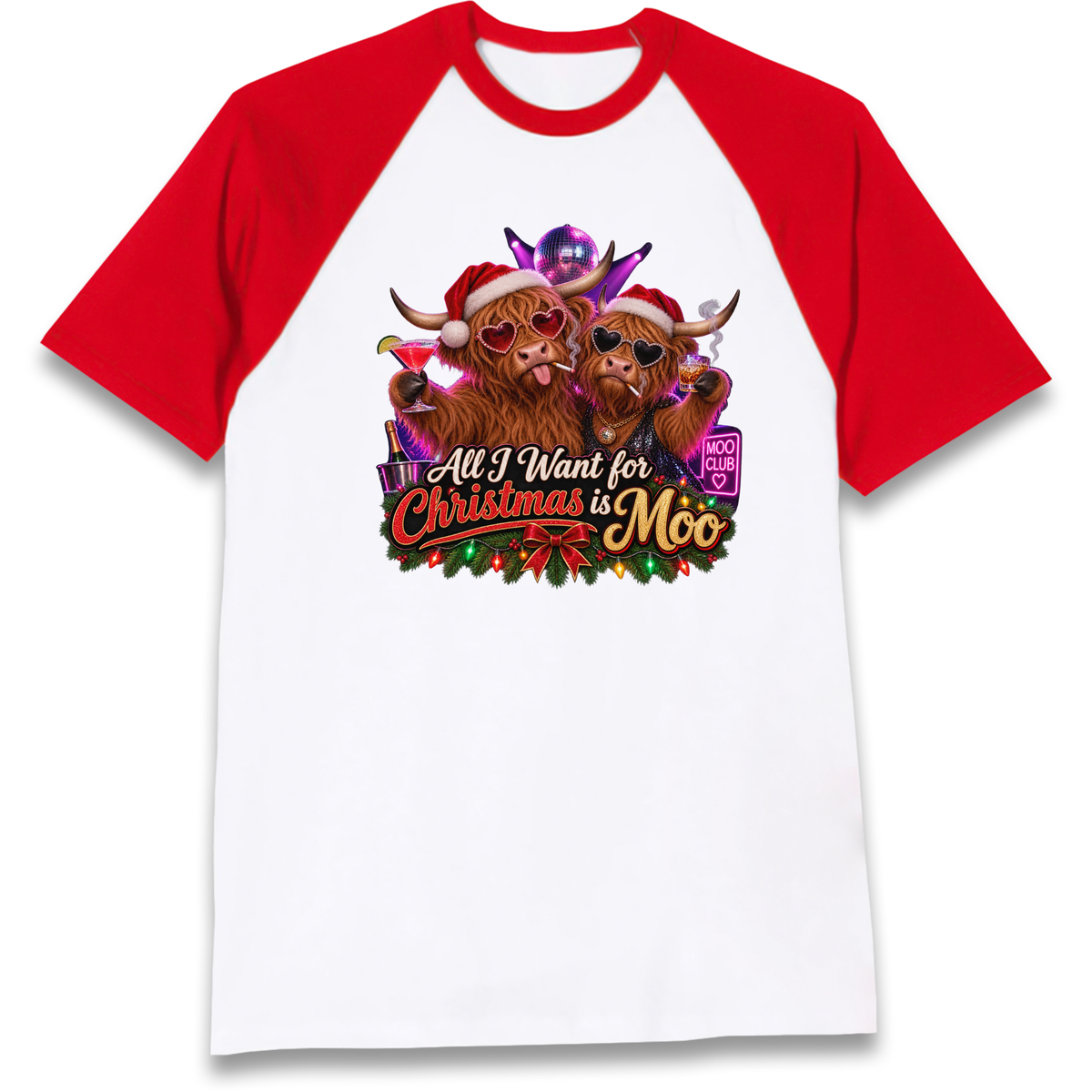 Highland Cow Christmas Moo Raglan T-Shirt