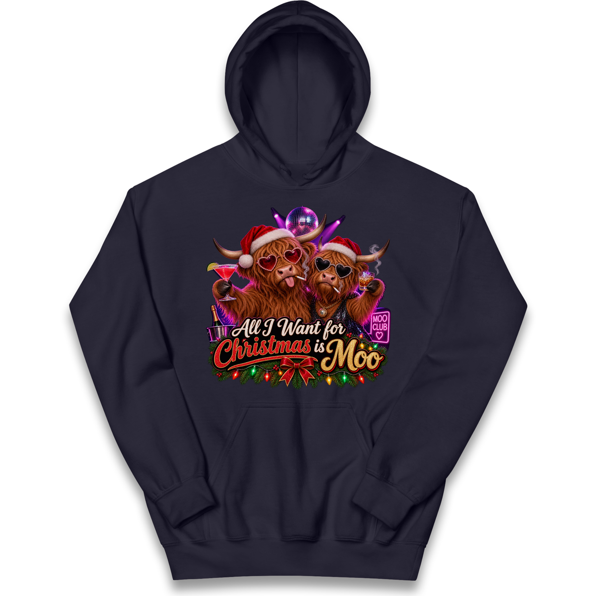 Highland Cow Christmas Moo Kids Hoodie