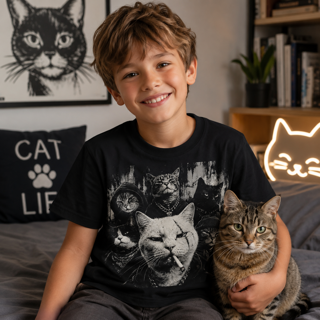 Funny Gangster Cat Shirt Meme Cats Graphic Tee Vintage Cat Lover Tee