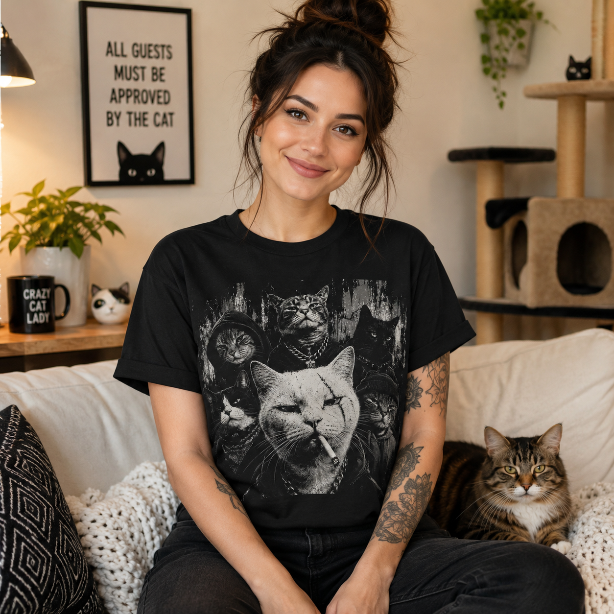 Funny Gangster Cat Shirt Meme Cats Graphic Tee Vintage Cat Lover Tee