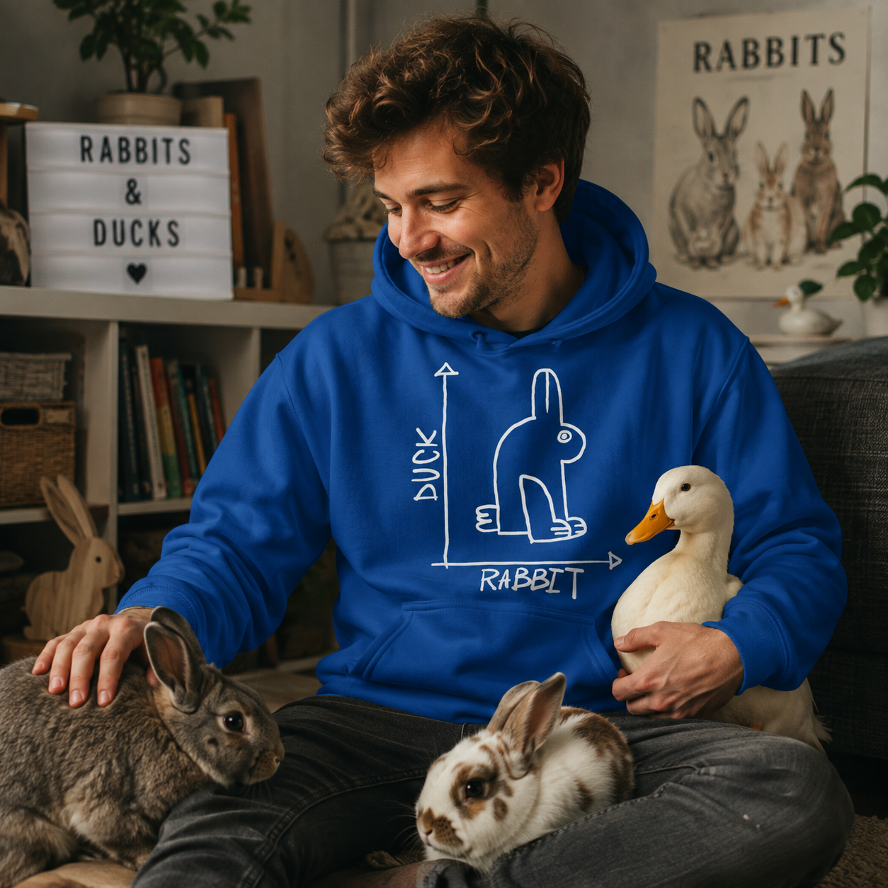 Funny Rabbit Duck Design Cotton Hoodie