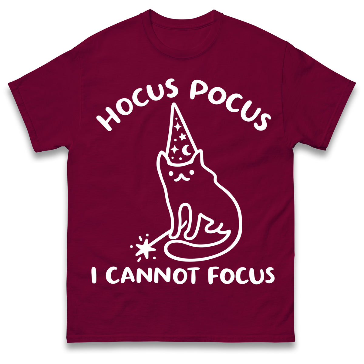Hocus Pocus I Cannot Focus T Shirt Funny Cat Wizard Design Sarcastic Graphic Shirt ADHD Humour Gift