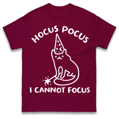 Hocus Pocus I Cannot Focus T Shirt Funny Cat Wizard Design Sarcastic Graphic Shirt ADHD Humour Gift