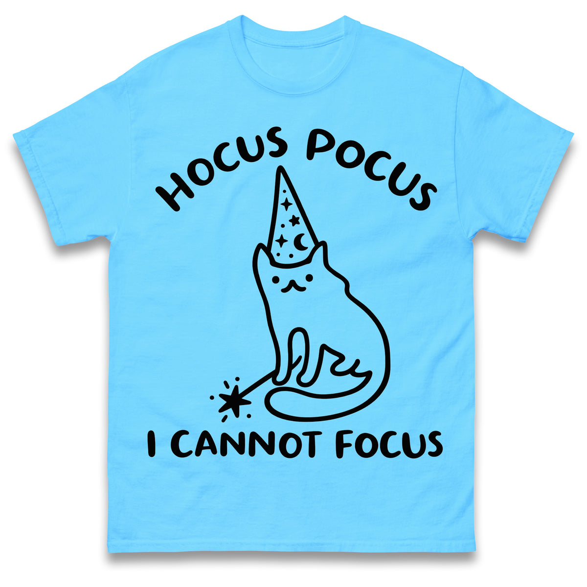 Hocus Pocus I Cannot Focus T Shirt Funny Cat Wizard Design Sarcastic Graphic Shirt ADHD Humour Gift
