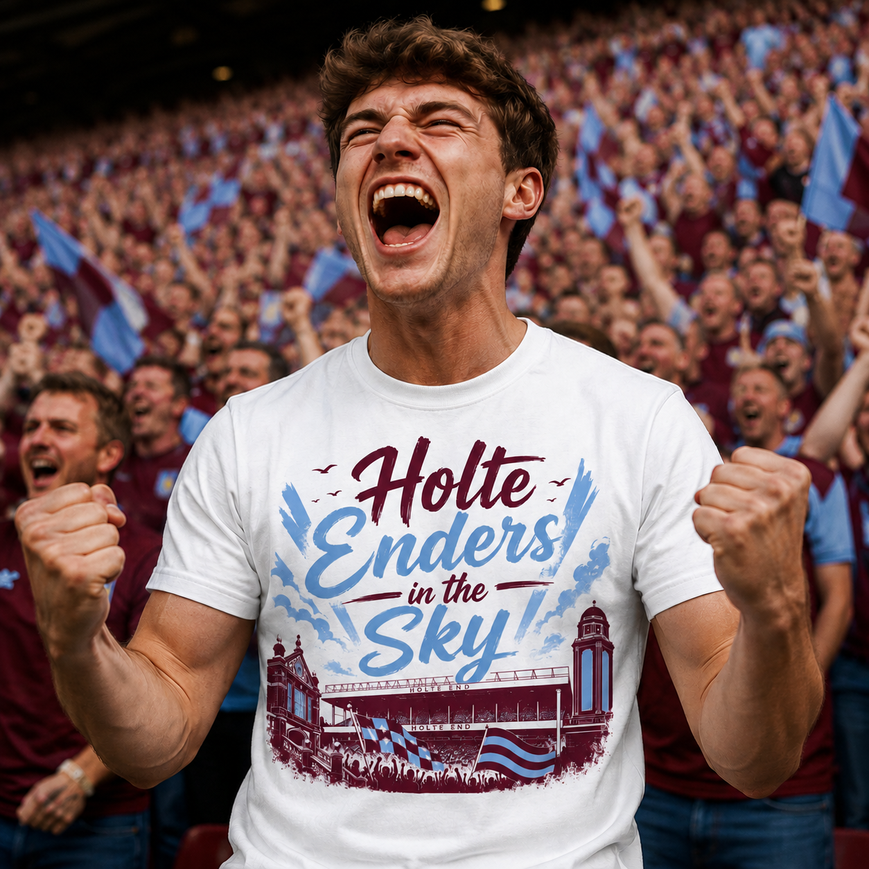 Holte Enders in The Sky Aston Villa Shirt