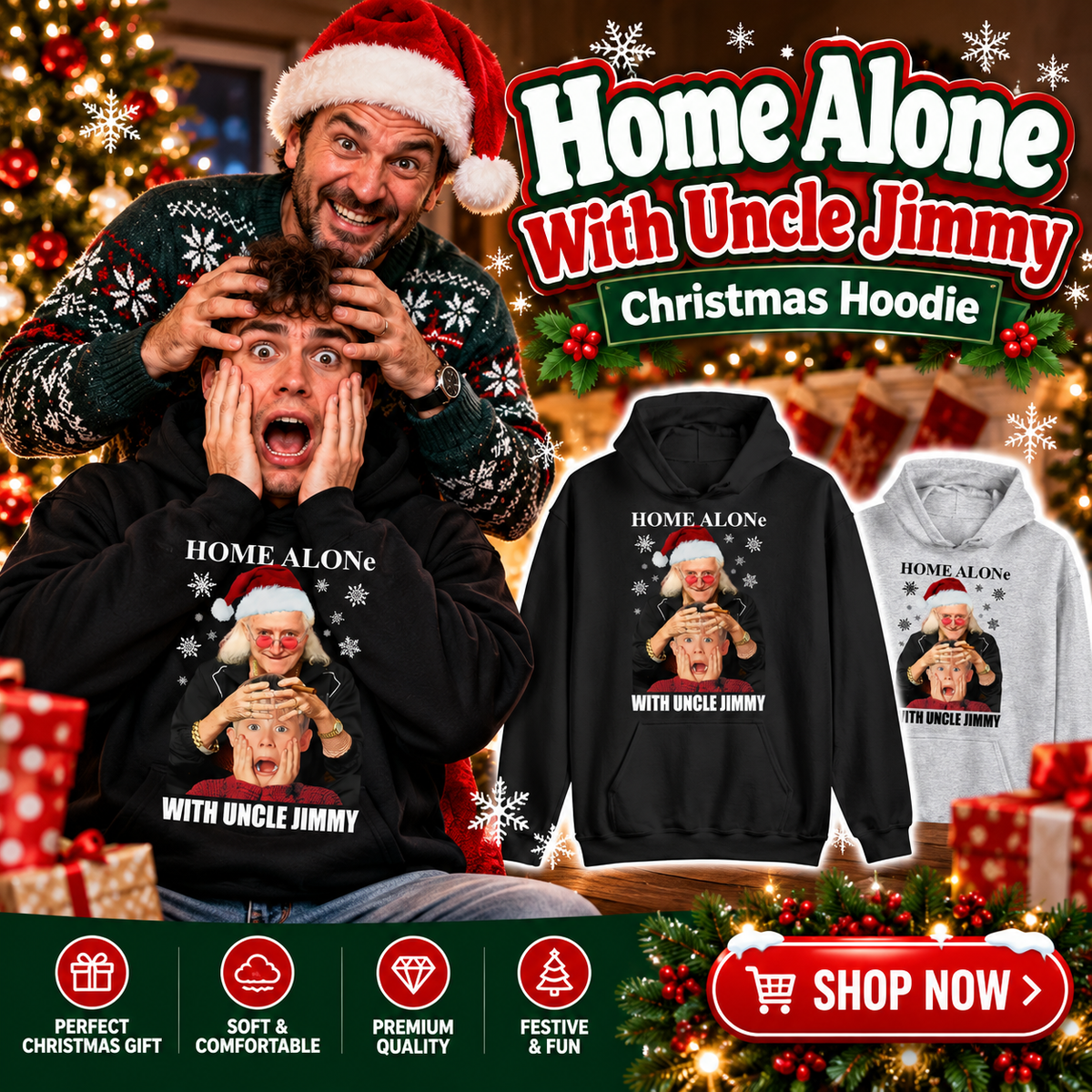 Home Alone With Uncle Jimmy Christmas Hoodie