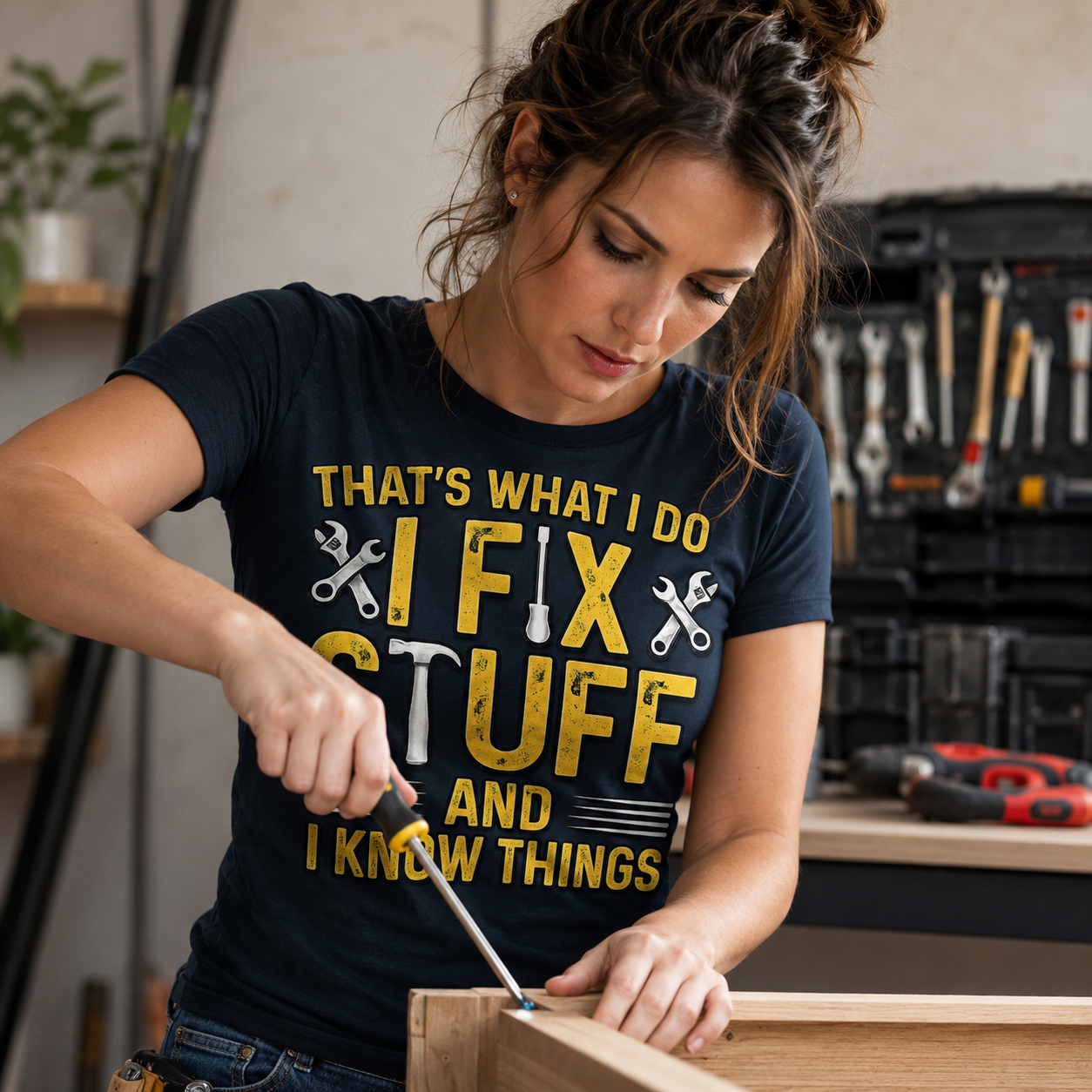 I Fix Stuff and I Know Things T-Shirt Funny Handyman Tradesman Tools Dad Gift Tee
