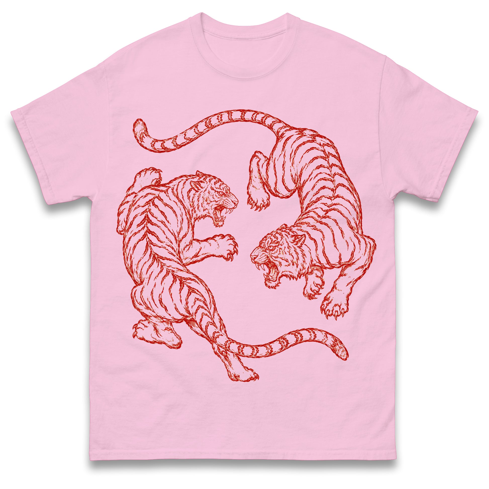 Japanese Fighting Tigers Tee Vintage Tattoo Art Graphic Shirt Retro Tiger Lover Gift Unisex Top
