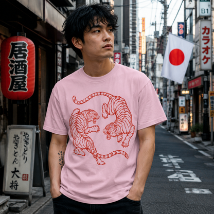 Japanese Fighting Tigers Tee Vintage Tattoo Art Graphic Shirt Retro Tiger Lover Gift Unisex Top