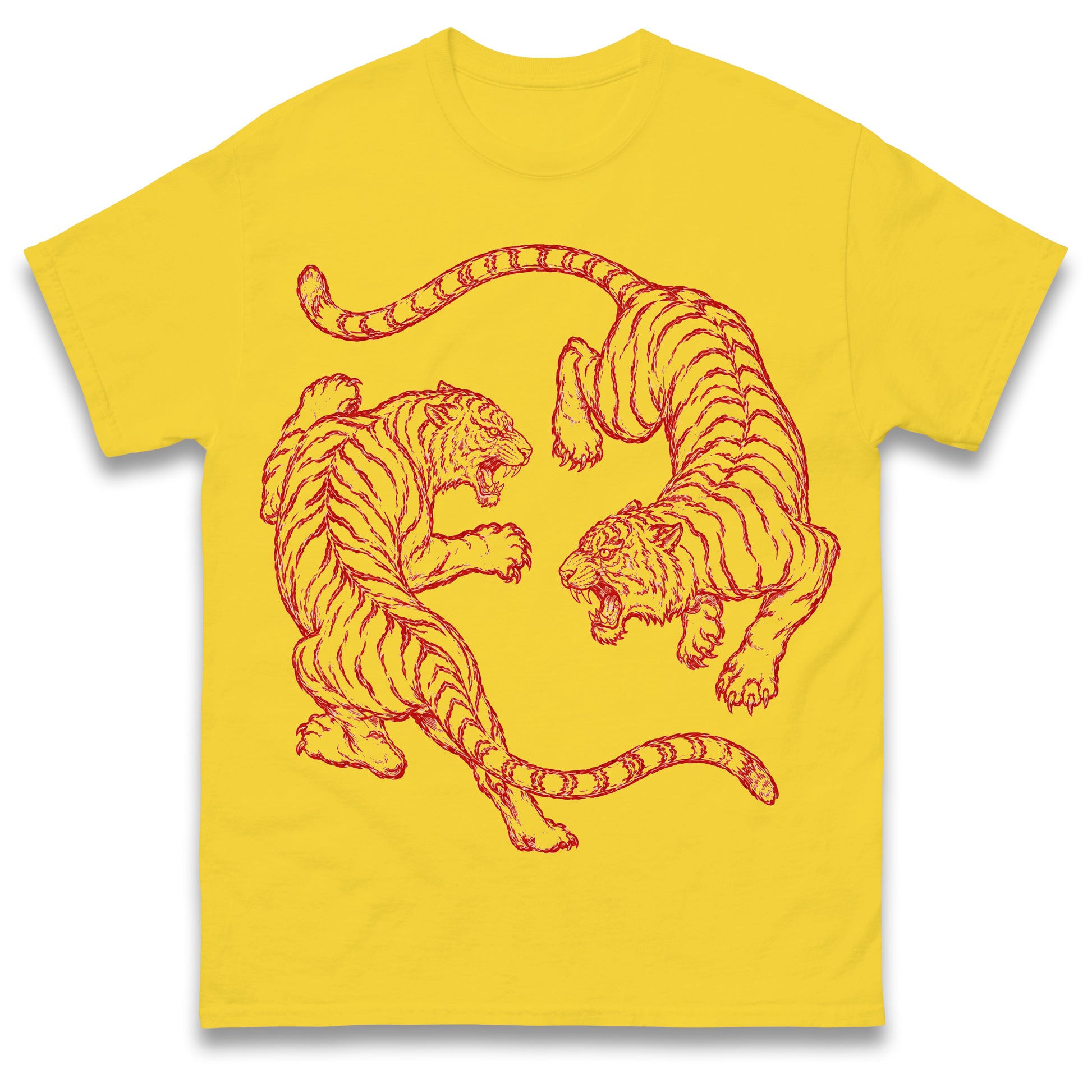 Japanese Fighting Tigers Tee Vintage Tattoo Art Graphic Shirt Retro Tiger Lover Gift Unisex Top