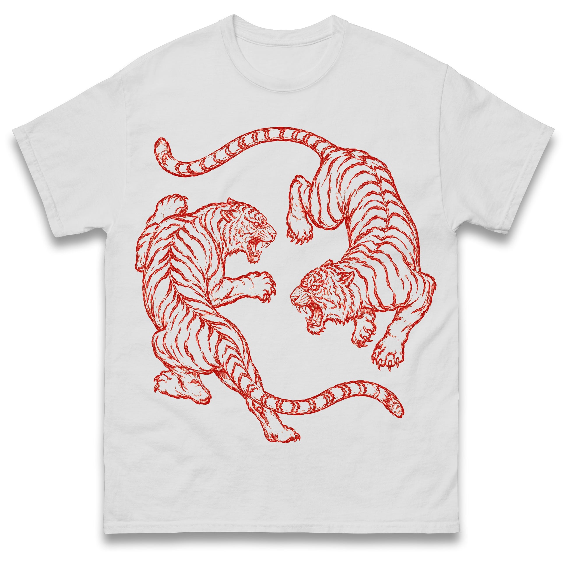Japanese Fighting Tigers Tee Vintage Tattoo Art Graphic Shirt Retro Tiger Lover Gift Unisex Top