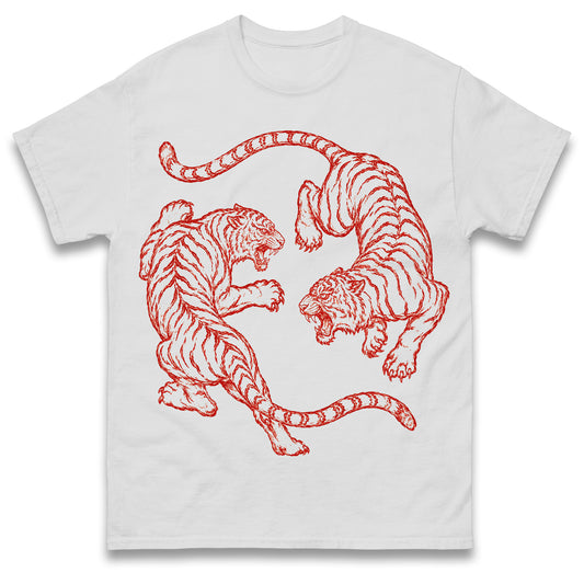 Japanese Fighting Tigers Tee Vintage Tattoo Art Graphic Shirt Retro Tiger Lover Gift Unisex Top