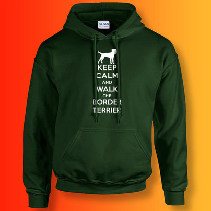 Keep Calm and Walk The Border Terrier Hoodie Forest Green