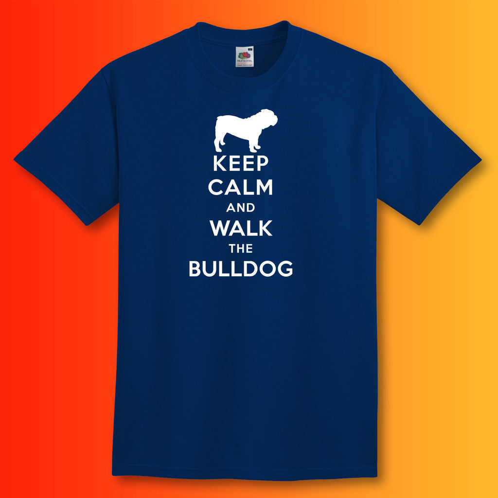 Keep Calm and Walk The Bulldog T-Shirt Navy
