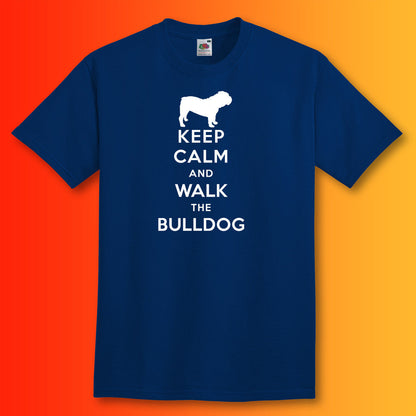 Keep Calm and Walk The Bulldog T-Shirt Navy