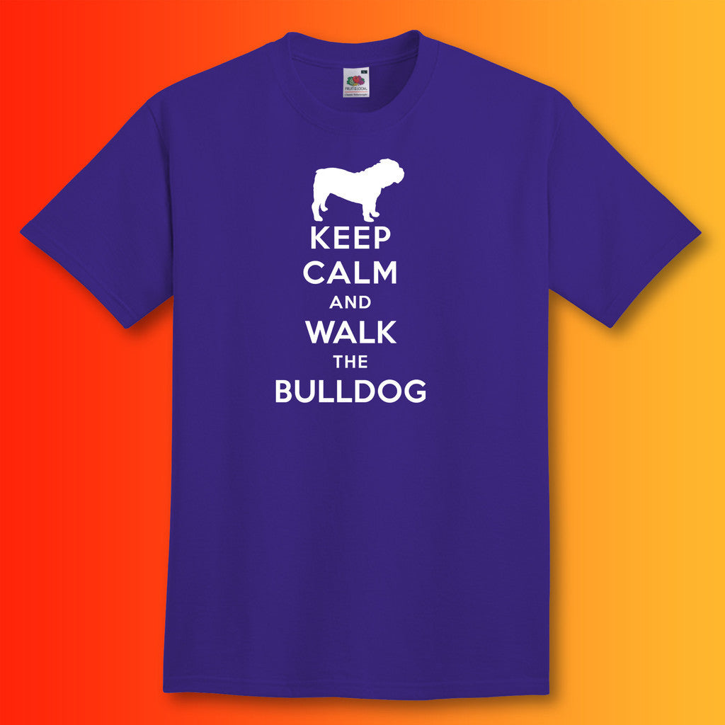 Keep Calm and Walk The Bulldog T-Shirt Purple