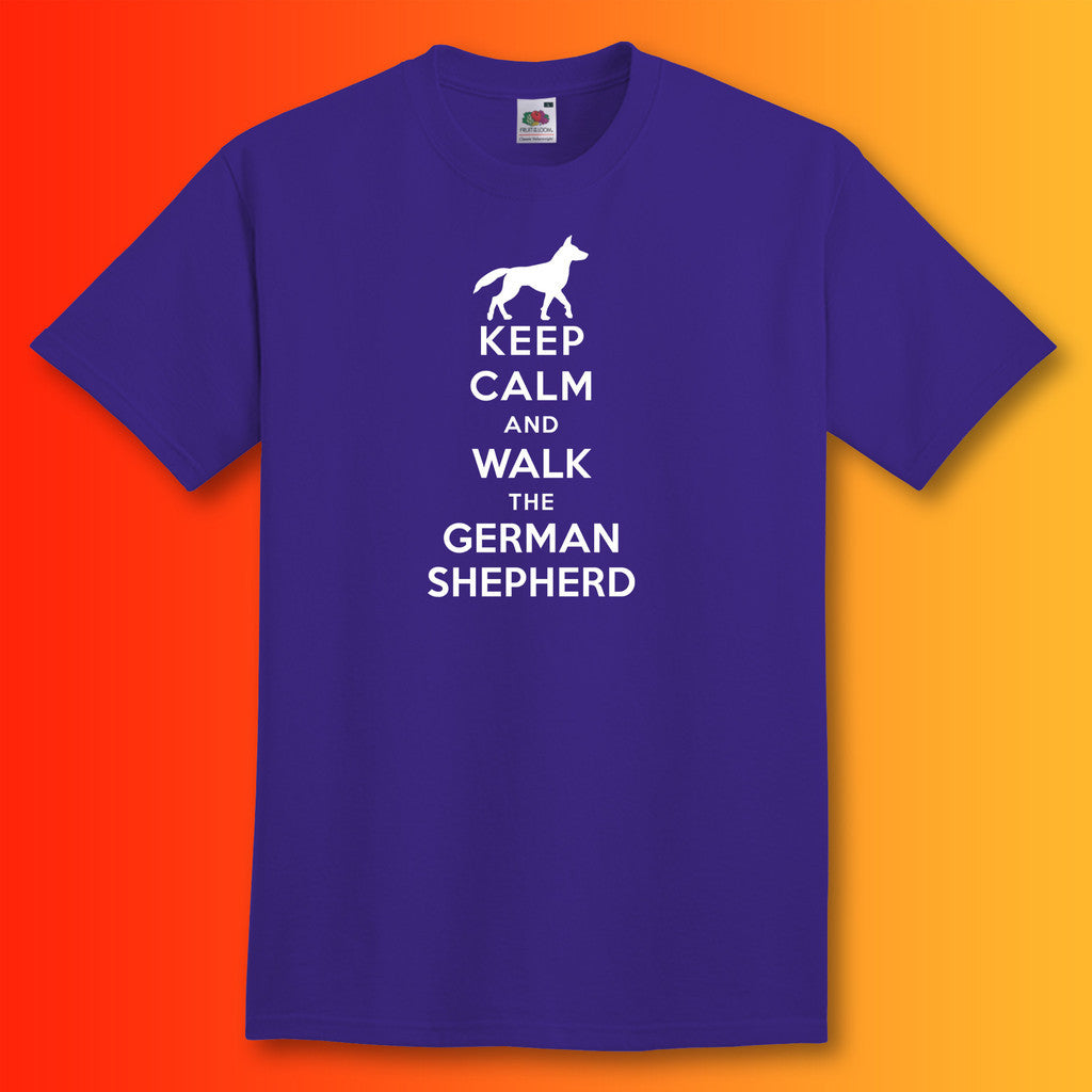 Keep Calm and Walk The German Shepherd T-Shirt Purple