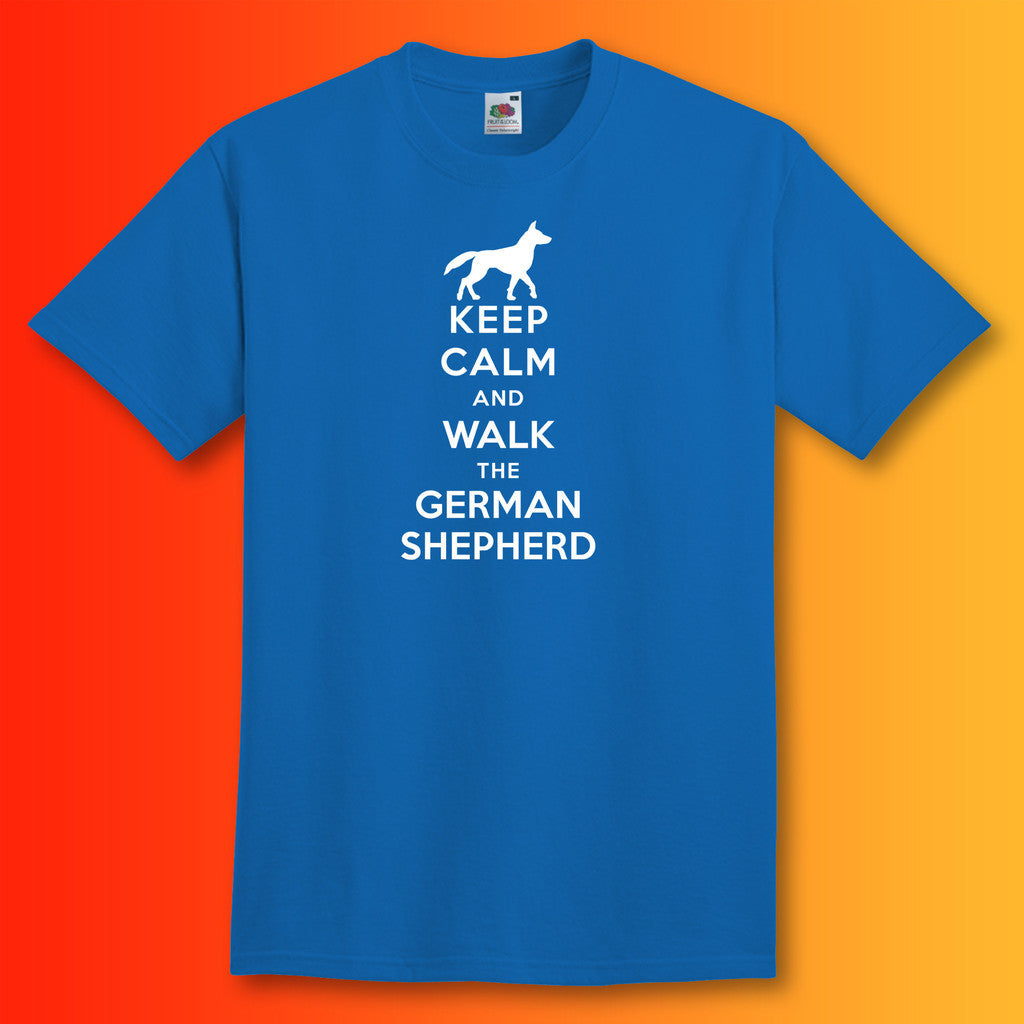 Keep Calm and Walk The German Shepherd T-Shirt Royal Blue