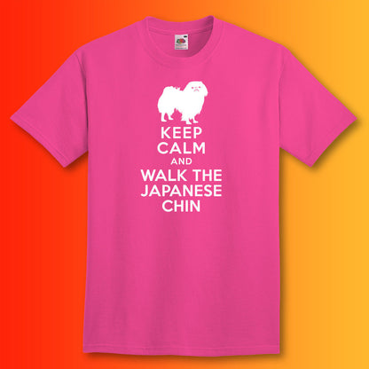 Keep Calm and Walk The Japanese Chin T-Shirt Fuchsia