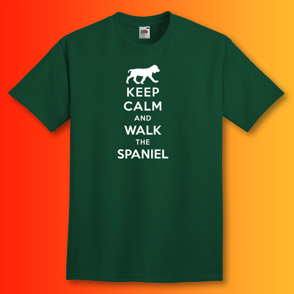 Keep Calm and Walk The Spaniel T-Shirt Bottle Green