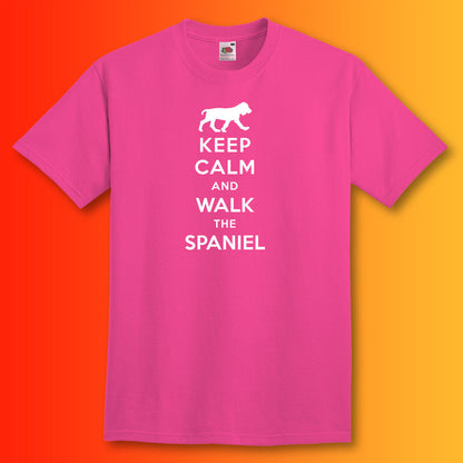 Keep Calm and Walk The Spaniel T-Shirt Fuchsia