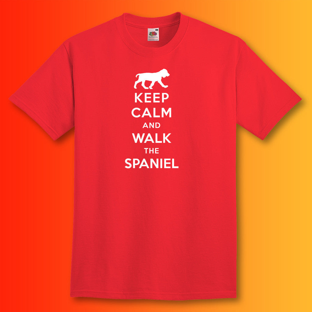 Keep Calm and Walk The Spaniel T-Shirt Red