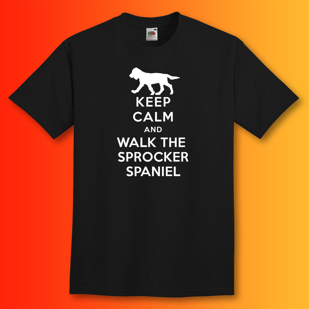 Keep Calm and Walk The Sprocker Spaniel T-Shirt Black