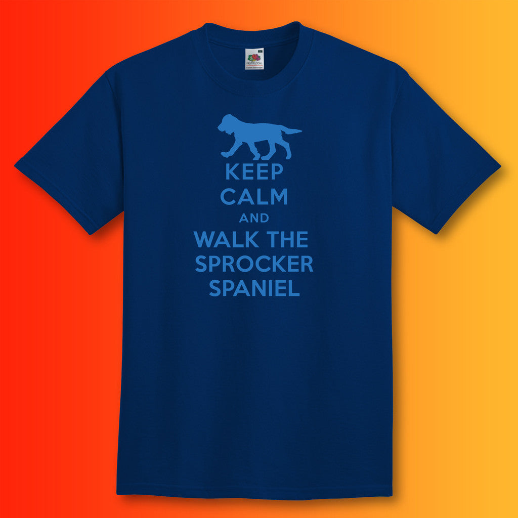 Keep Calm and Walk The Sprocker Spaniel T-Shirt Navy