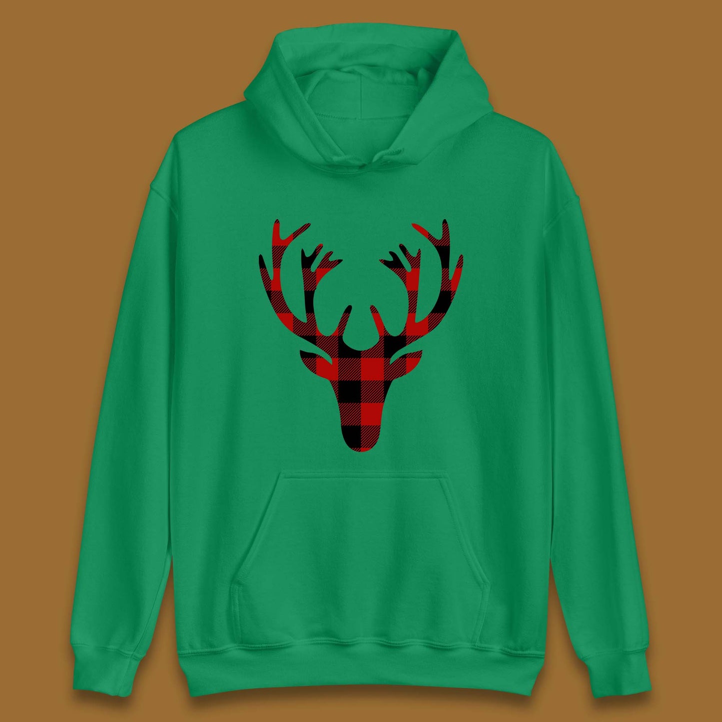 merry christmas buffalo plaid deer head hoodie