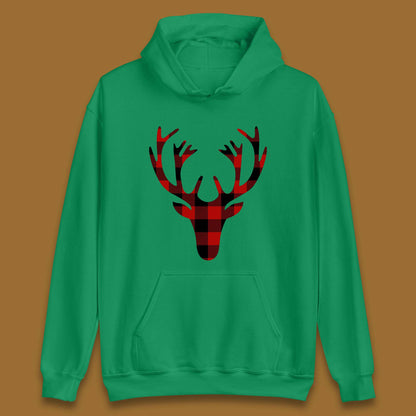 merry christmas buffalo plaid deer head hoodie