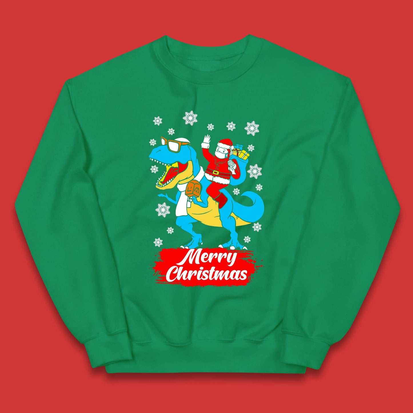 Santa Claus Riding T-Rex Christmas Kids Jumper