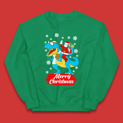 Santa Claus Riding T-Rex Christmas Kids Jumper